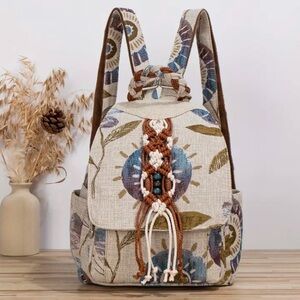 Boho Floral Canvas Backpack